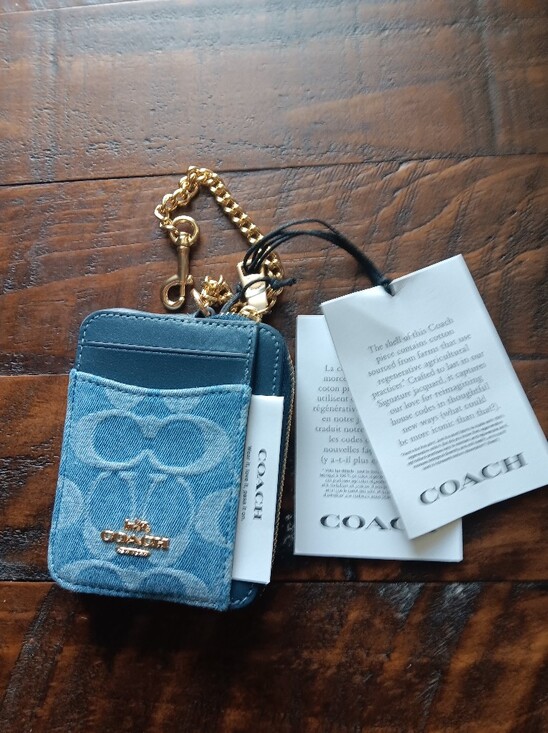 Coach Accessories - Coach Blue Denim Signature Card Case with Gold Chain -New With TAGS